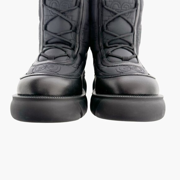Gucci Romance GG Quilted Snow Boot EU 42 US 12 Black Nylon Leather Puffer Combat - Picture 5 of 16